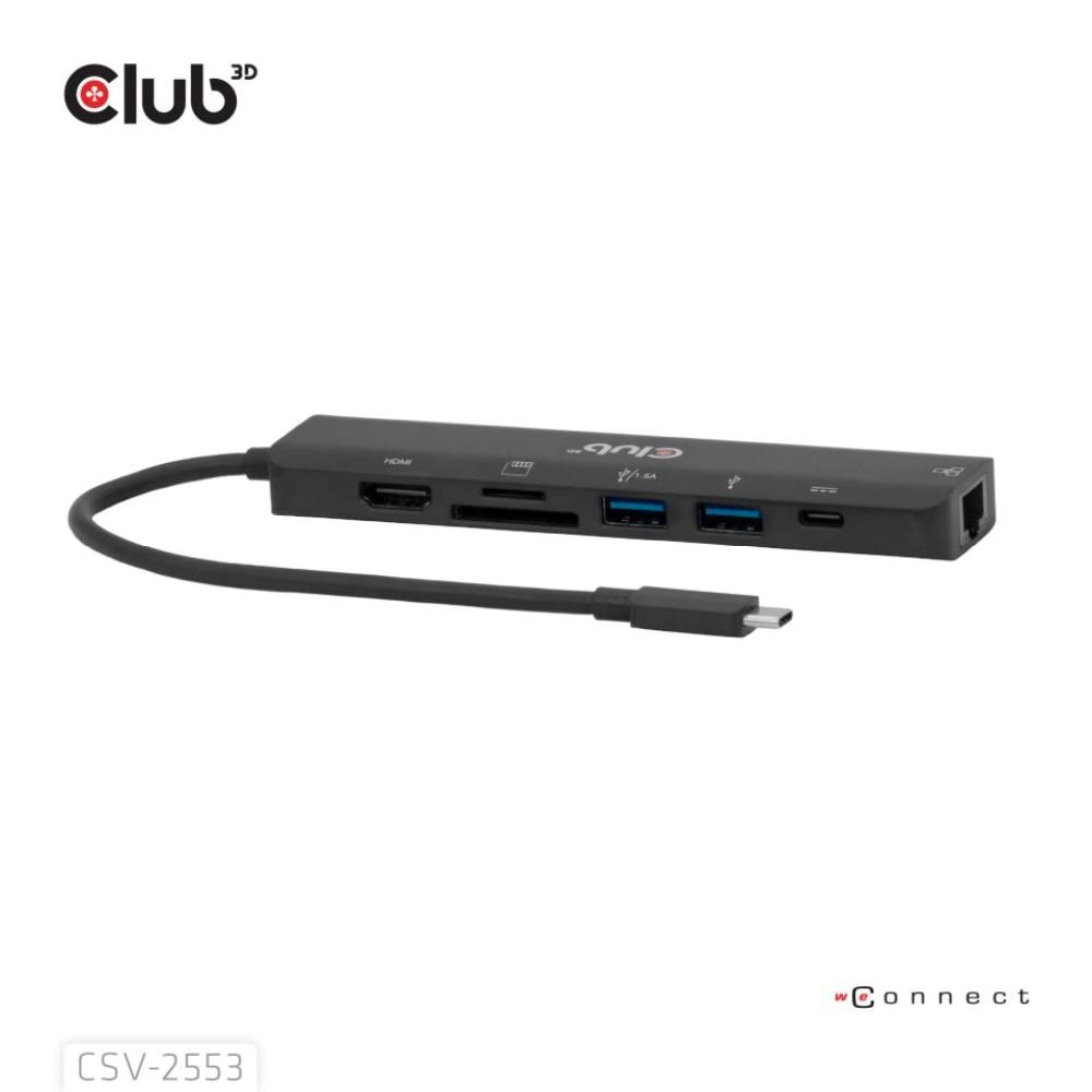 Club3D Dokovací stanice USB-C 7v1,  1xHDMI,  1xUSB-C PD,  2xUSB,  1xRJ45,  microSD/ SD,  černá3 