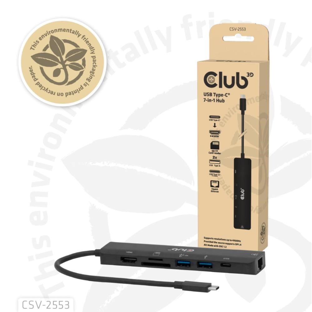 Club3D Dokovací stanice USB-C 7v1,  1xHDMI,  1xUSB-C PD,  2xUSB,  1xRJ45,  microSD/ SD,  černá5 
