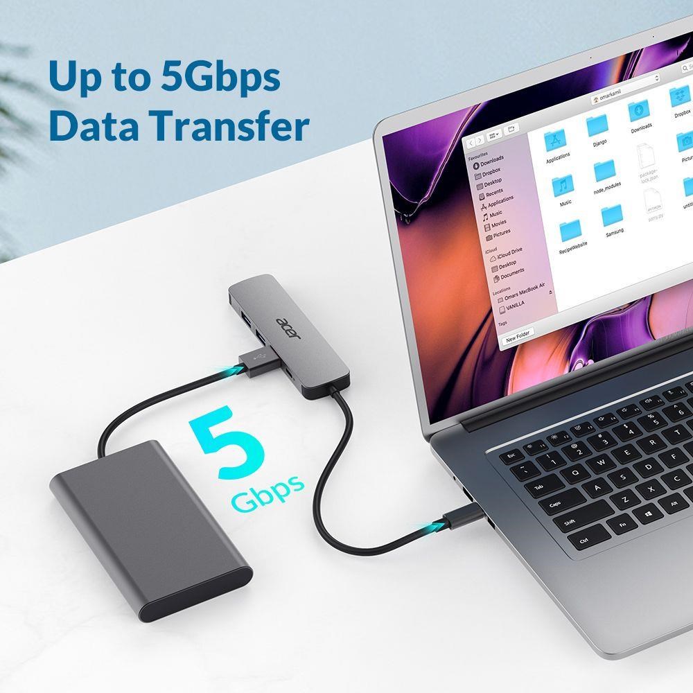 Acer 5IN1 Type- C dongle, HDMI, USB3.0, USB-C, 100W PD, Dark Silver2 