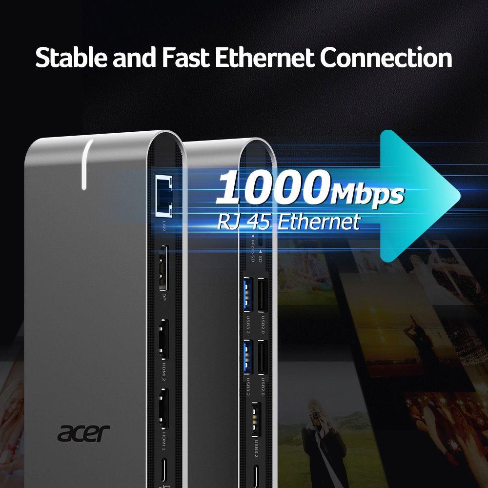 ACER 15in1 USB Type-C Universal Mini-dock: Host interface: USB-C,  2x USB-A 2.0,  1x USB-A 3.2 Gen2,  1x USB-A 3.2 Gen1,  17 