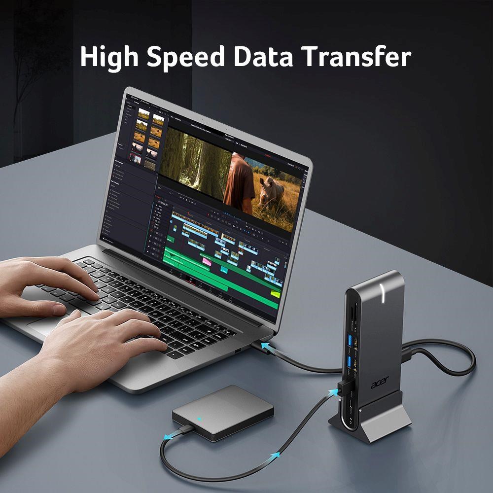 ACER 15in1 USB Type-C Universal Mini-dock: Host interface: USB-C,  2x USB-A 2.0,  1x USB-A 3.2 Gen2,  1x USB-A 3.2 Gen1,  18 
