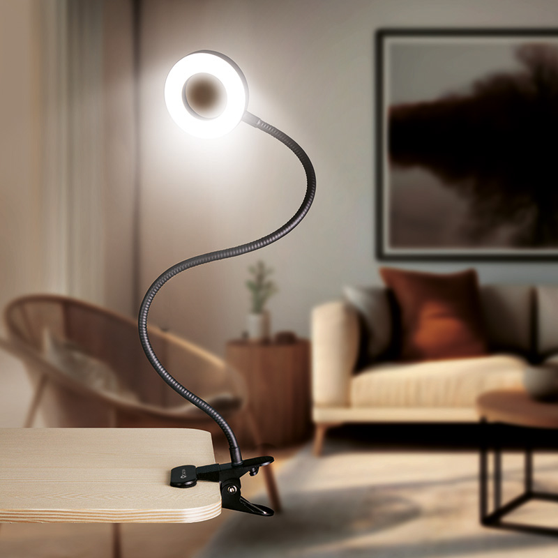 Solight LED stmívatelná stolní lampička s klipem, 300lm, nastavitelná teplota světla, USB0 