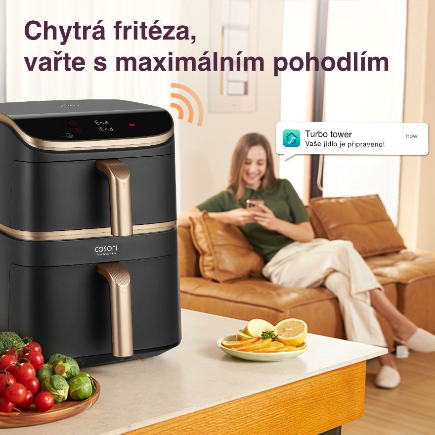 BAZAR - Cosori Turbo Tower Pro chytrá horkovzdušná fritéza 10,8l černá - Poškozený obal (Komplet)8 
