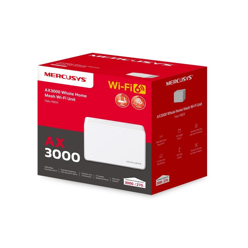 MERCUSYS Halo H80X(1-pack) WiFi6 Mesh (AX3000, 2, 4GHz/ 5GHz, 3xGbELAN/ WAN)3 