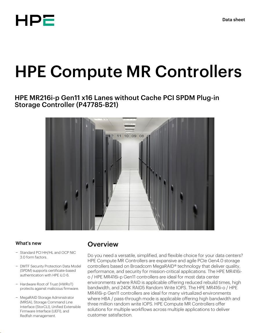 HPE MR216i-p Gen11 16 Internal Lanes/ No Cache SPDM PCI Plug-in Storage Controller (raid 0, 1, 10 only)2 