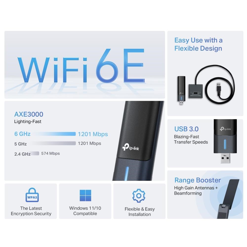 TP-Link Archer TXE50UH WiFi6E USB adapter (AXE3000, 2, 4GHz/ 5GHz/ 6GHz)3 