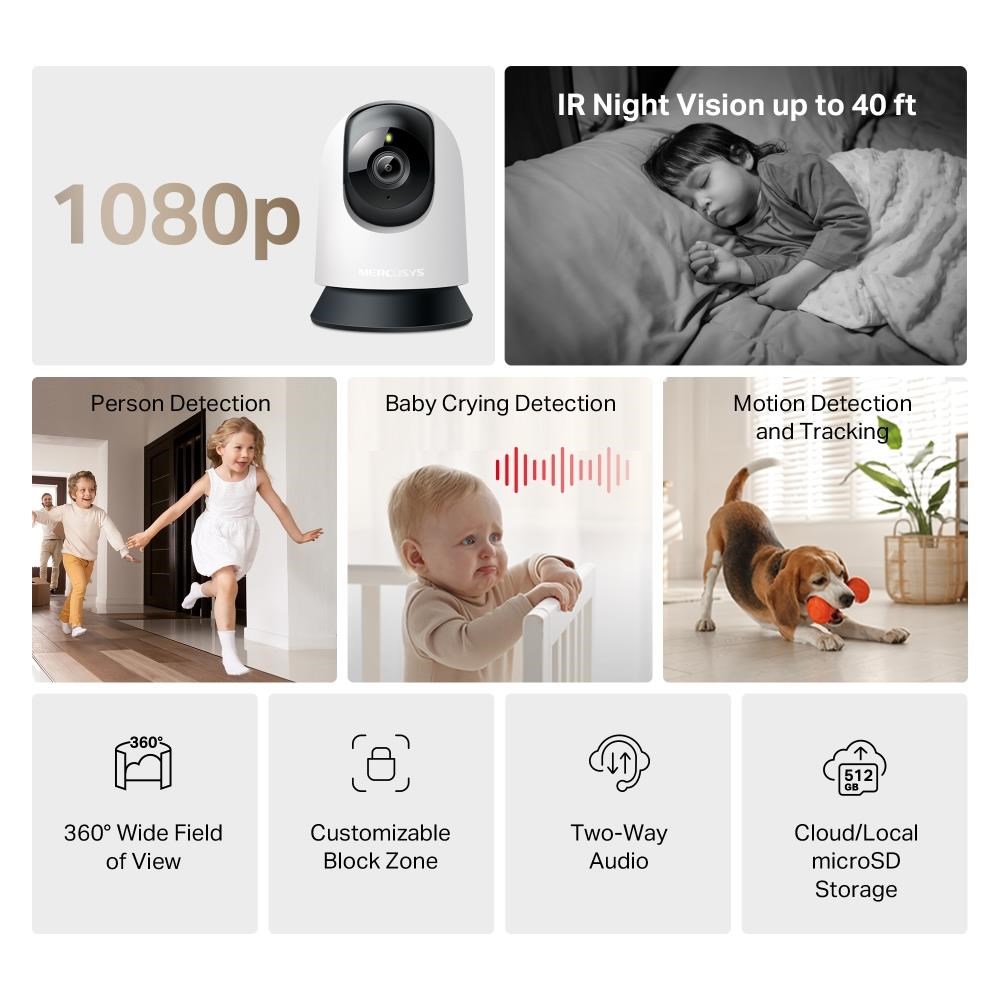 MERCUSYS MC200 domácí/ indoor kamera (2MP,  Full HD 1080p,  IR 12m,  WiFi,  microSD)1 
