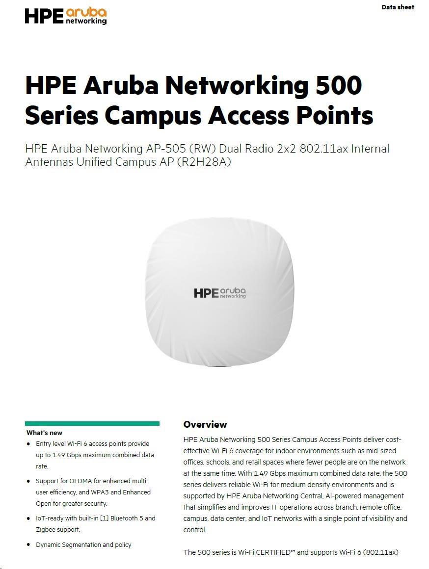 HPE Aruba Networking AP-505 (RW) Dual Radio 2x2 Wi-Fi 6 10-pack Campus Access Point2 