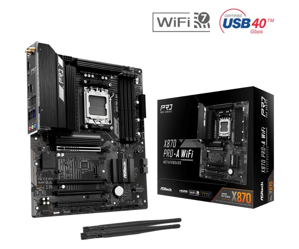 ASRock MB Sc AM5 X870 PRO-A WIFI,  AMD X870,  4xDDR5,  1xHDMI,  2xUSB4,  WI-FI0 