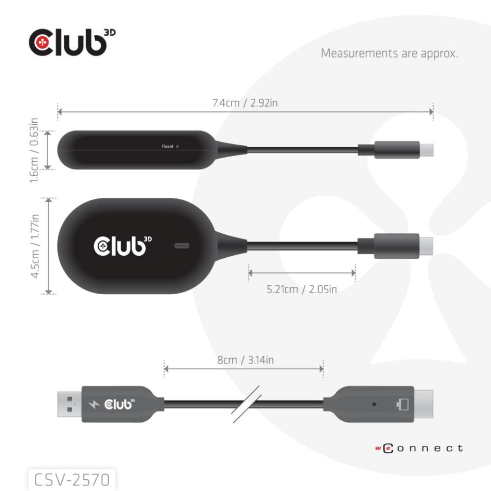 Club3D Bezdrátový adaptér (vysílač) USB-C na HDMI,  Full HD,  dosah 25m1 