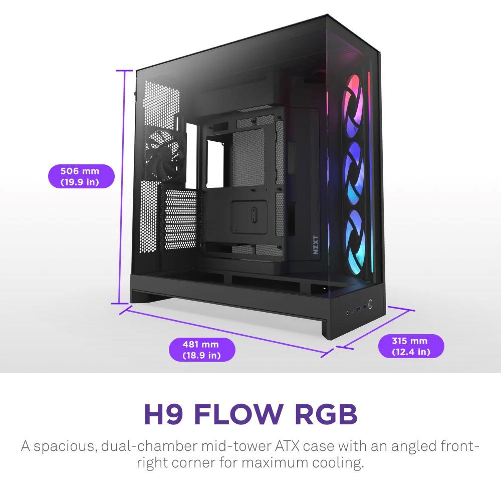 NZXT skříň H9 Flow RGB dvoukomorová ATX /  1x140 RGB mm /  1x 120mm RGB fan /  prosklená /  černá0 