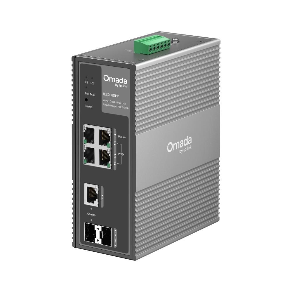 TP-Link OMADA průmyslový switch IES206GPP (4xGbE, 1xGbE/ SFPcombo, 1xSFP, 3xPoE+, 1xPoE++, 120W, DIN, IP40, fanless)0 