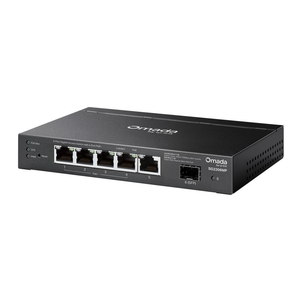 TP-Link OMADA switch SG2206MP (5xGbE, 1xSFP, 4xPoE+, 63W, fanless)2 