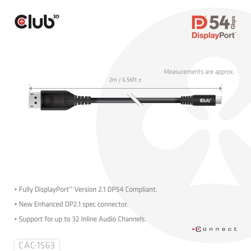 Club3D Kabel USB-C na DisplayPort 2.1 DP54 Bi-Directional,  8K120Hz,  4K480Hz,  2m2 