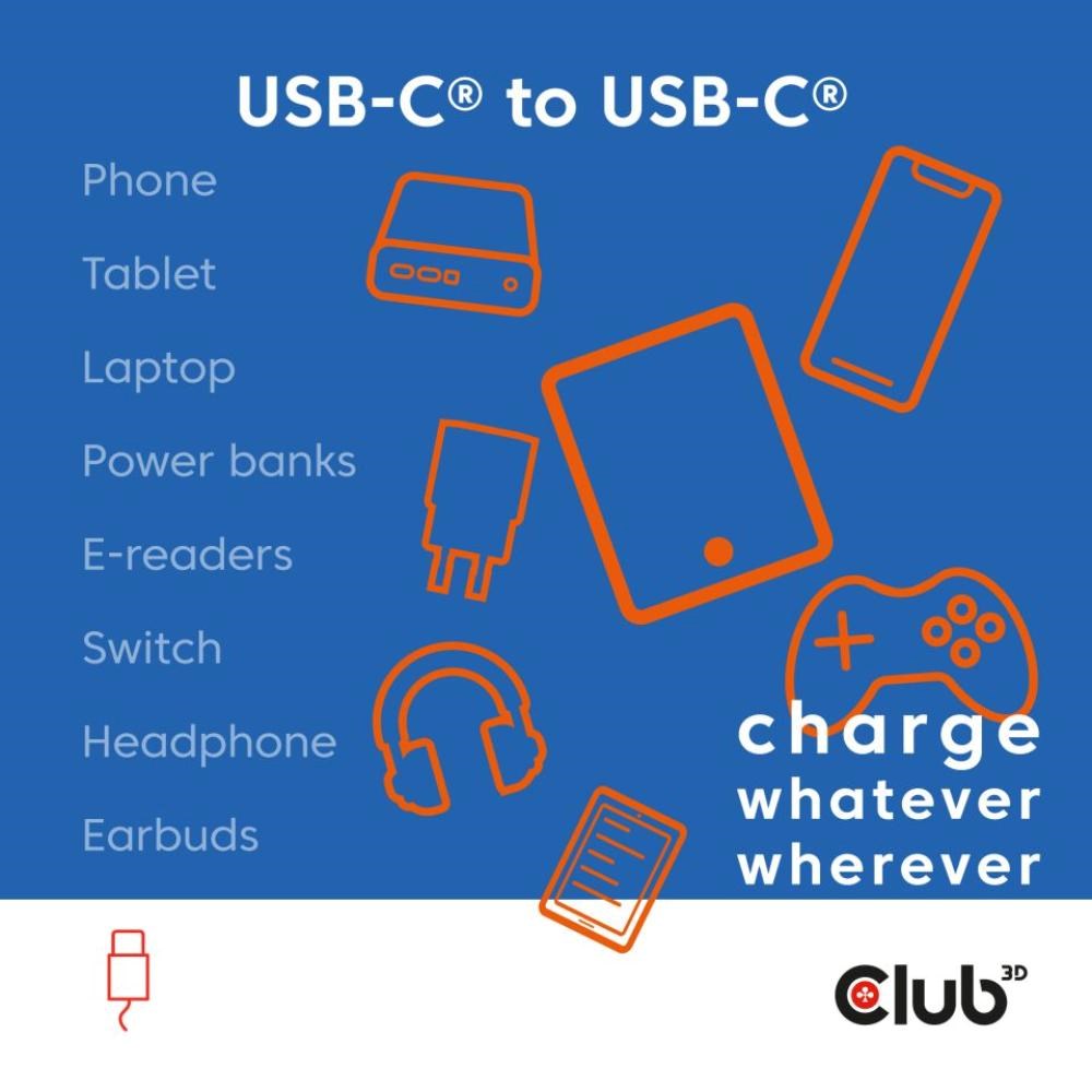 Club3D Kabel magnetický USB-C,  240W PD3.1,  480 Mbps,  2m,  bílá1 