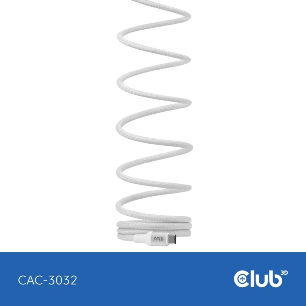 Club3D Kabel magnetický USB-C,  240W PD3.1,  480 Mbps,  2m,  bílá3 