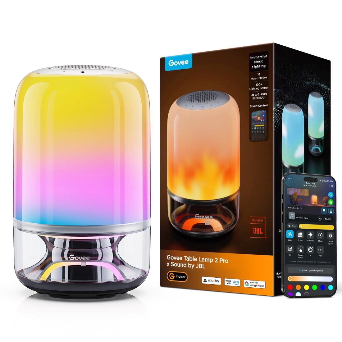 Govee Table Lamp 2 RGBW Akumulátorová lampa s reproduktorem - zvuk od JBL4 