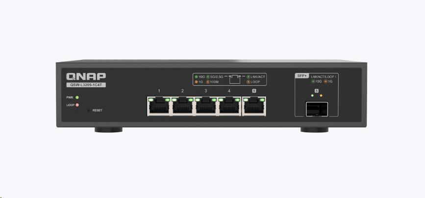 QNAP switch QSW-L3205-1C4T (4x 10GbE port, 1x 10G SFP+/ NBASE-T Combo, Lite Managed)