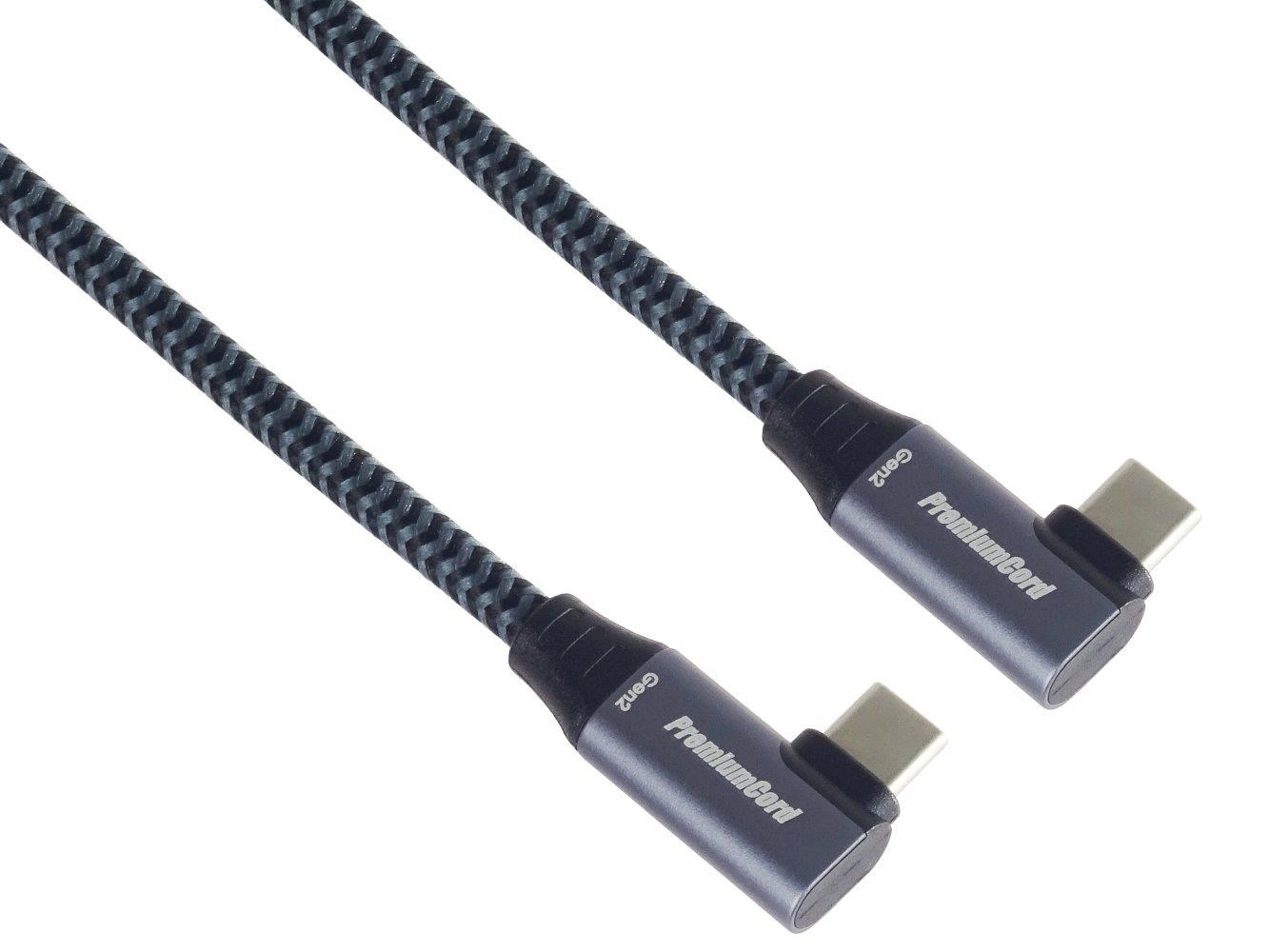 PremiumCord USB-C 2x zahnutý kabel ( USB 3.2 GEN 2x2,  5A,  100W,  20Gbit/ s ) bavlněný oplet,  délka: 3m2 