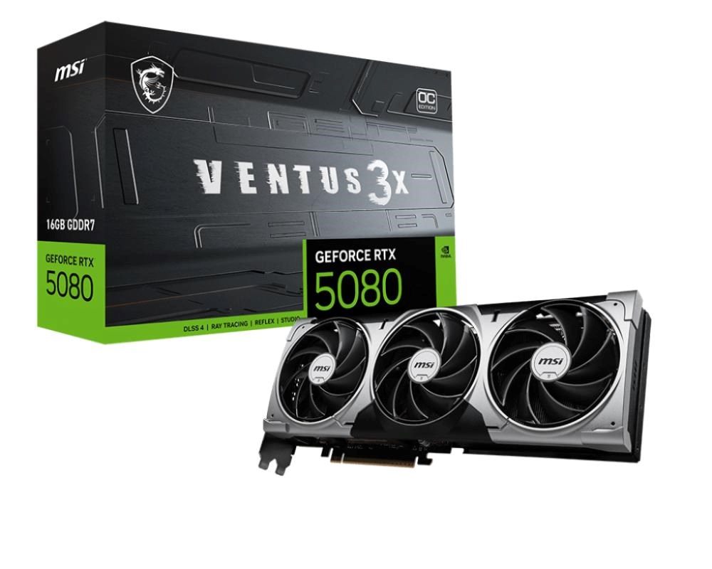 MSI VGA NVIDIA GeForce RTX 5080 16G VENTUS 3X OC,  RTX 5080,  16GB GDDR7,  3xDP,  1xHDMI0 