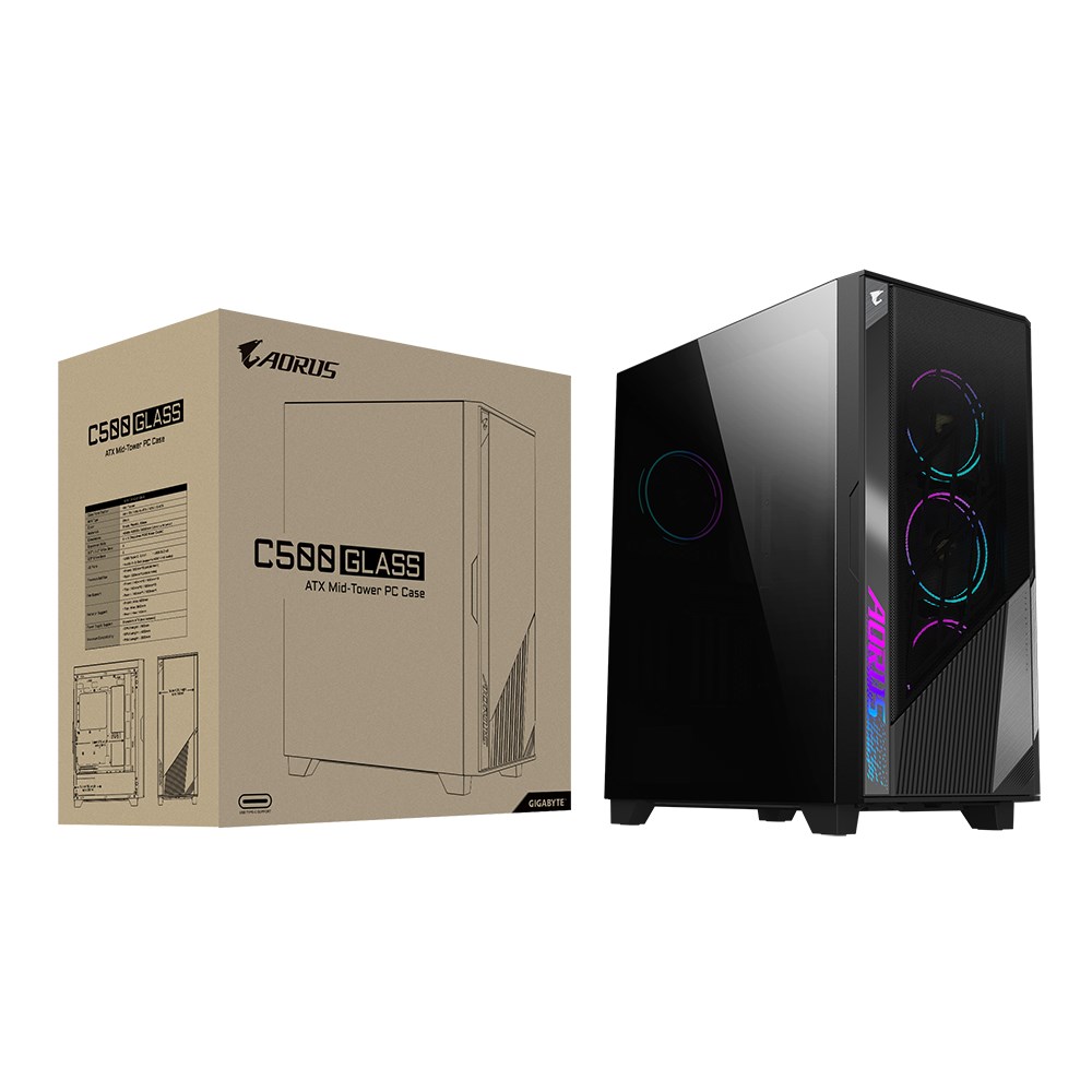 BAZAR - GIGABYTE case AORUS C500 GLASS,  bez zdroje,  průhledná bočnice,  Mid Tower,  černá - Poškozený obal (Komplet)9 