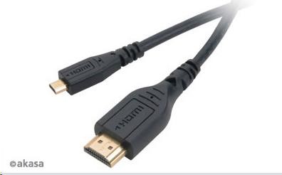 Kábel AKASA HDMI Micro na HDMI,  podpora Ethernetu,  rozlíšenie 2K a 4K,  pozlátené konektory,  1, 5 m0 