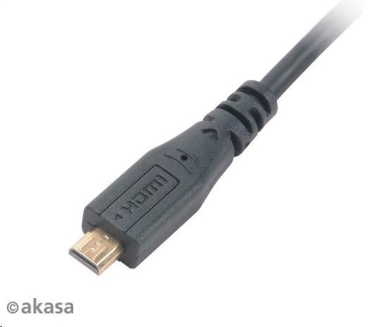 Kábel AKASA HDMI Micro na HDMI,  podpora Ethernetu,  rozlíšenie 2K a 4K,  pozlátené konektory,  1, 5 m1 