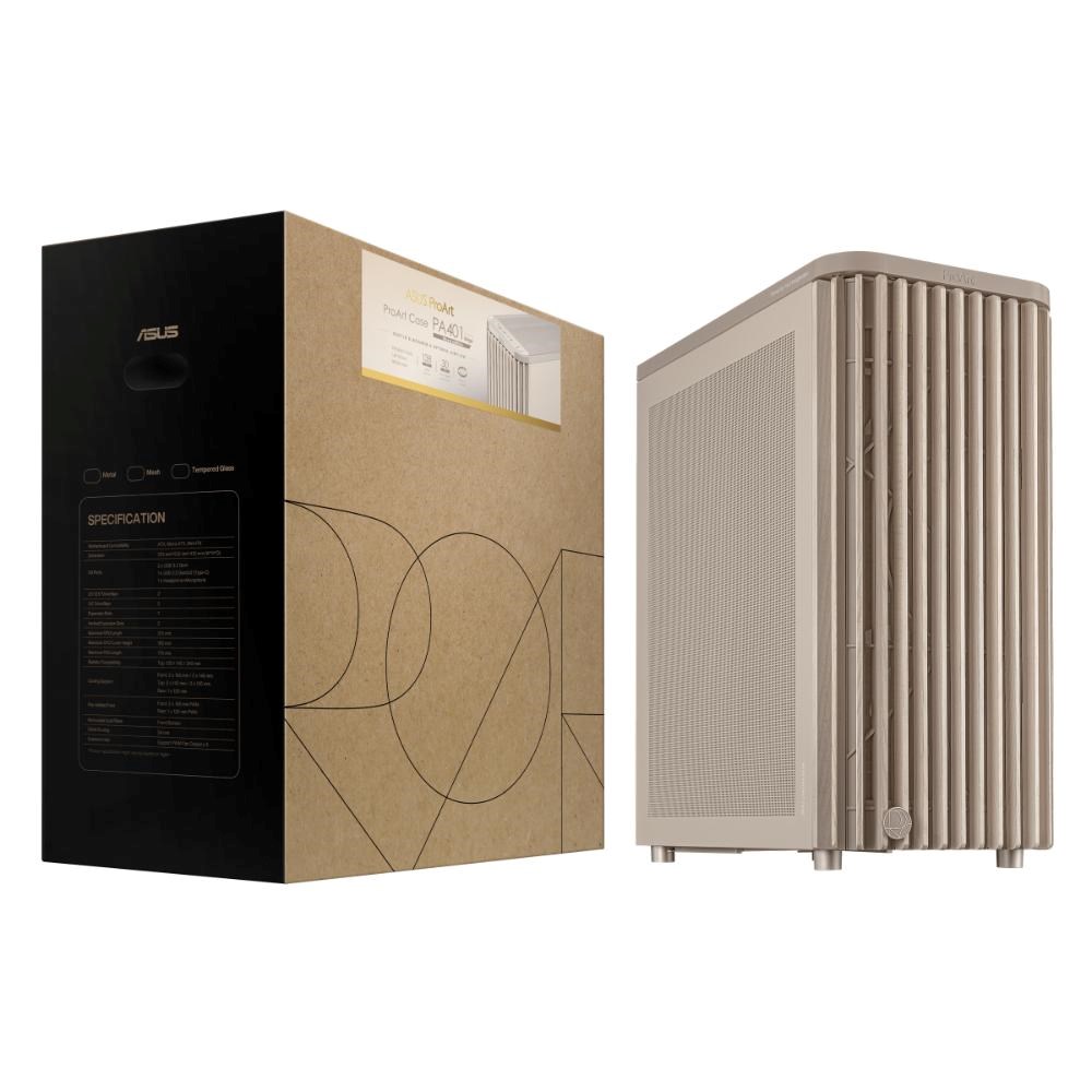 ASUS case PROART PA401 WOOD MESH PWM,  ATX,  2x 160mm Fan,  1x 120mm Fan,  Fan Hub,  beige (béžová)11 