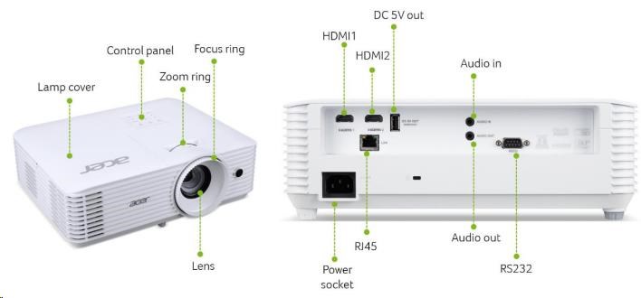 ACER Projektor P5550,  DLP 3D,  1080p (1920x1080),  5200 ANSI,  15 000:1,  VGA,  HDMI(MHL),  HDMI,  RJ45,  repro 1x10W,  2.73Kg,  L2 