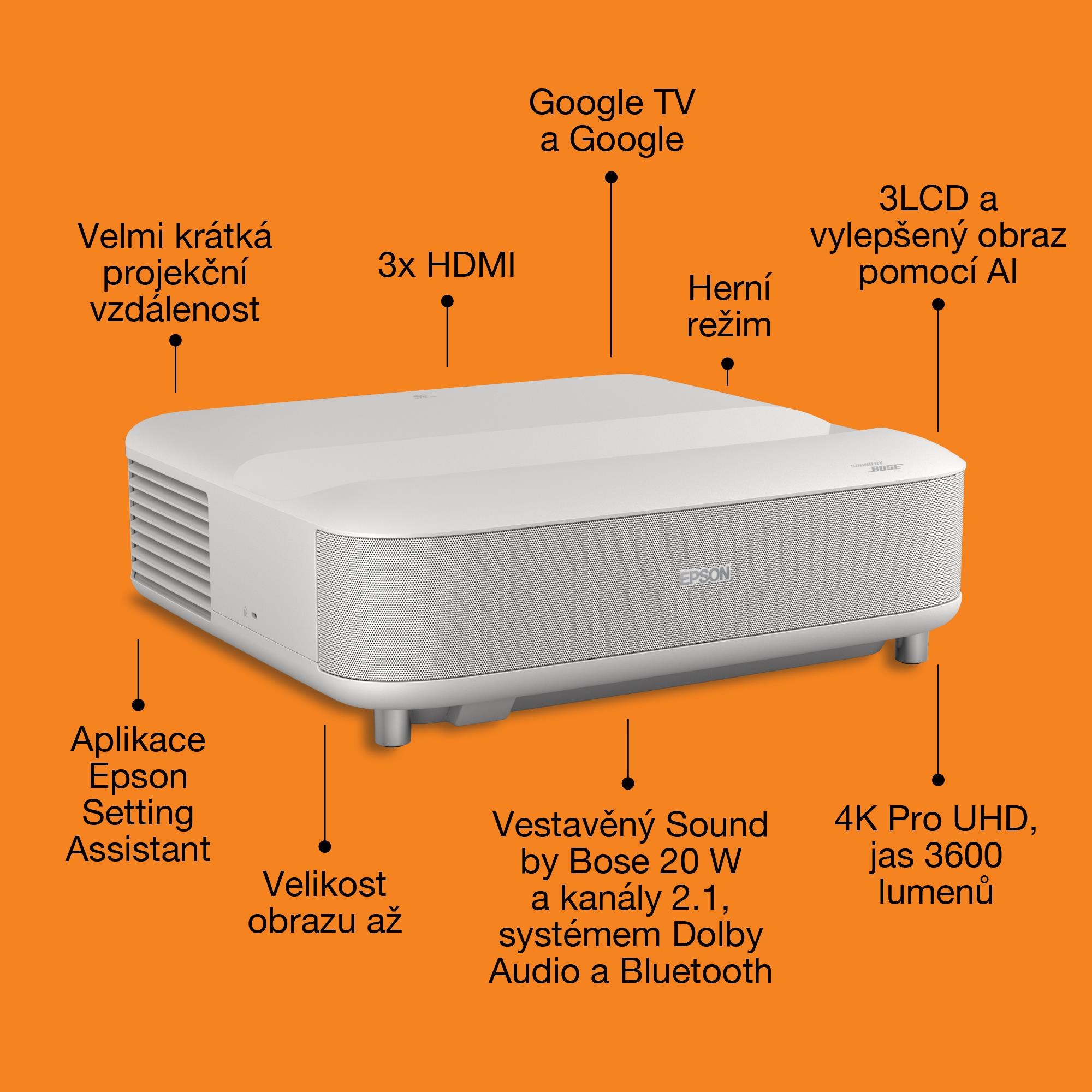Epson Lifestudio Grand – EH-LS670W diamantová biela,  4K PRO-UHD,  3600lm,  HDMI,  USB,  Google TV,  240Hz4 
