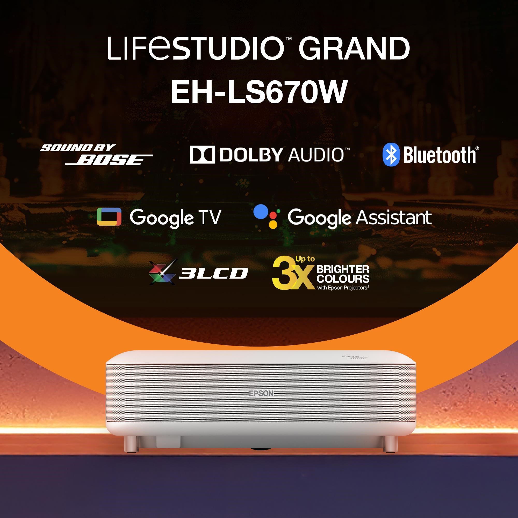 Epson Lifestudio Grand – EH-LS670W diamantová biela,  4K PRO-UHD,  3600lm,  HDMI,  USB,  Google TV,  240Hz5 
