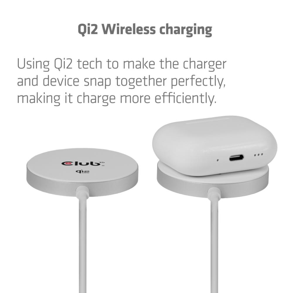 Club3D Bezdrátová nabíječka,  1x Qi2 25W,  MagSafe,  Qi certifikováno,  bílá3 