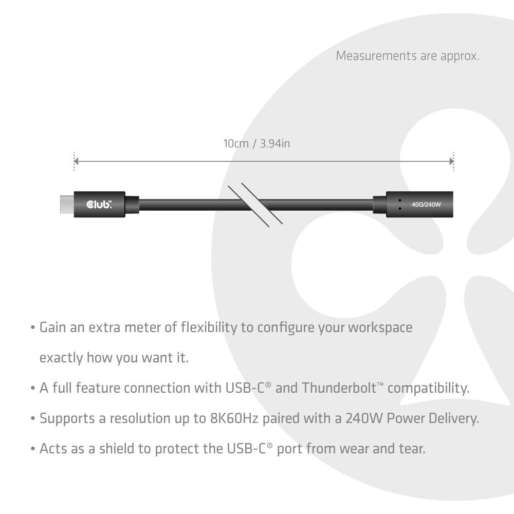 Club3D Prodlužovací kabel USB-C 8K60Hz,  40Gbps,  Power Delivery 240W,  (M/ F),  100cm5 
