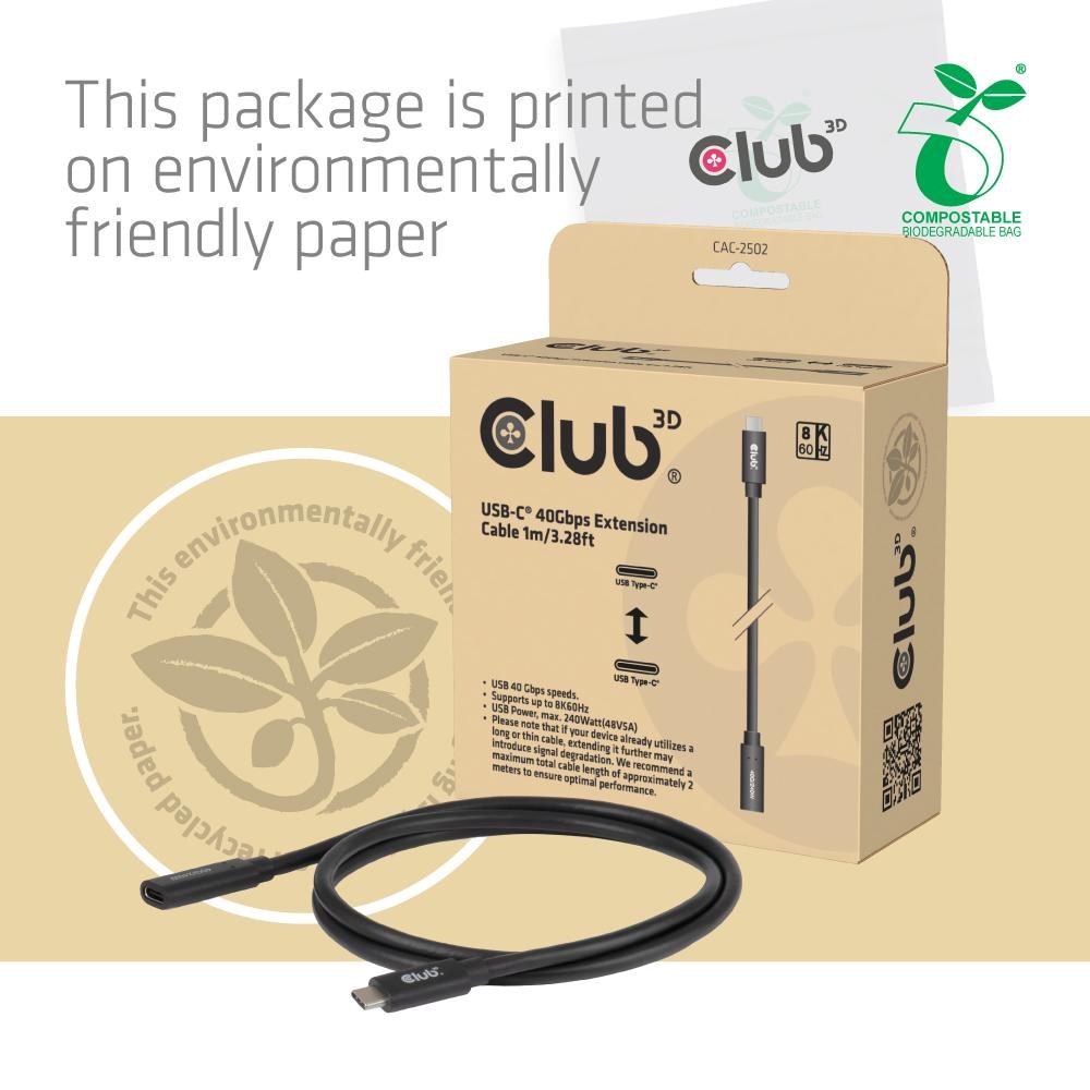 Club3D Prodlužovací kabel USB-C 8K60Hz,  40Gbps,  Power Delivery 240W,  (M/ F),  100cm6 