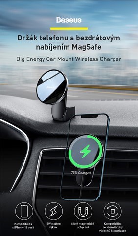 Držiak Baseus Big Energy s bezdrôtovým nabíjaním 15 W čierny (kompatibilný s Apple iPhone 12 Series)3 