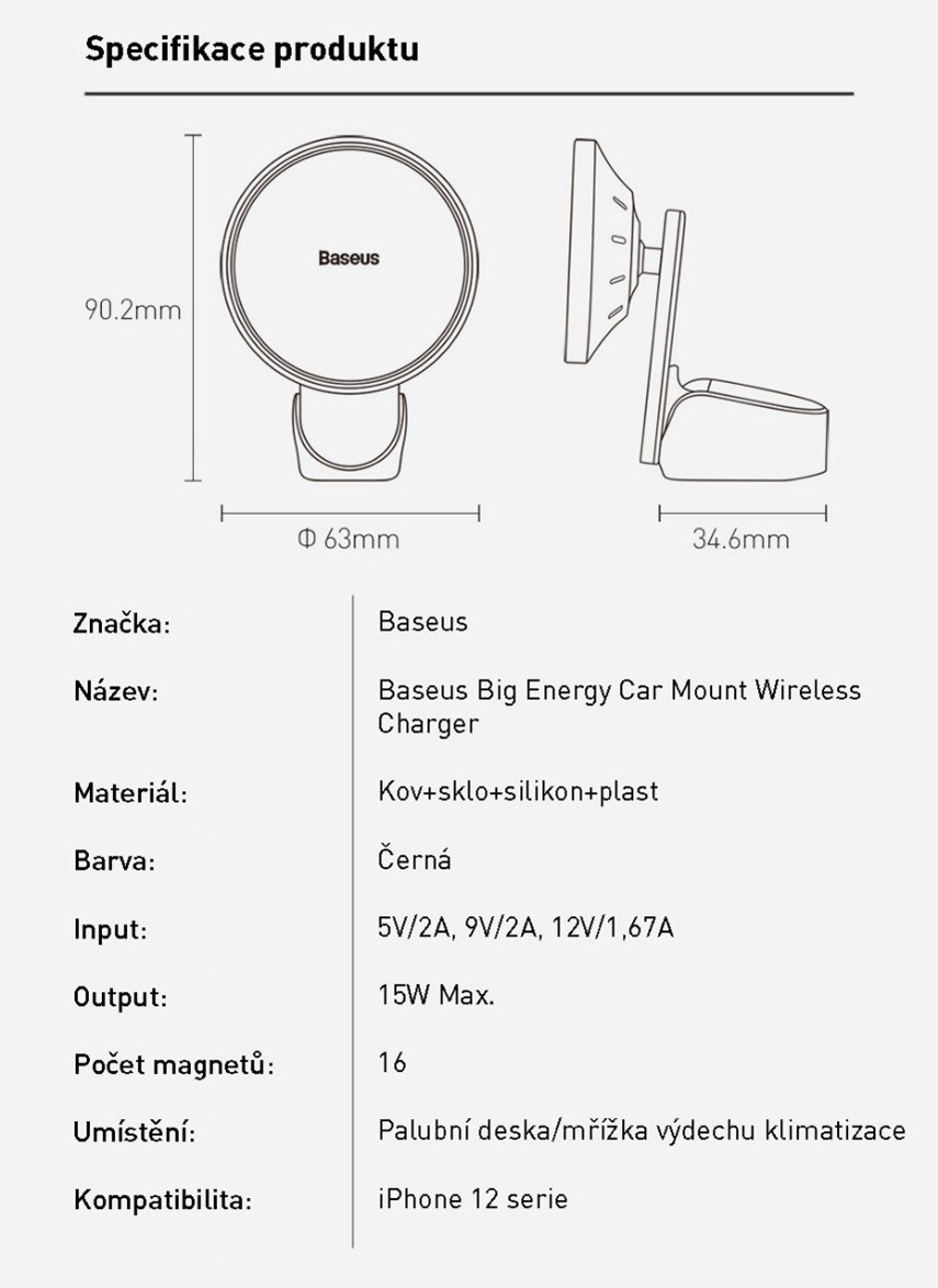 Držiak Baseus Big Energy s bezdrôtovým nabíjaním 15 W čierny (kompatibilný s Apple iPhone 12 Series)4 