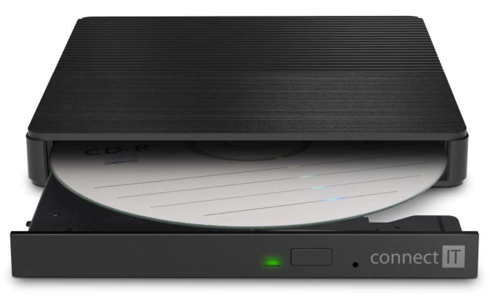 CONNECT IT Externí mechanika CD/ DVD 3v1 SlimDrive,  čtečka MicroSD/ SD,  2xUSB,  USB-A/ USB-C,  černá1 