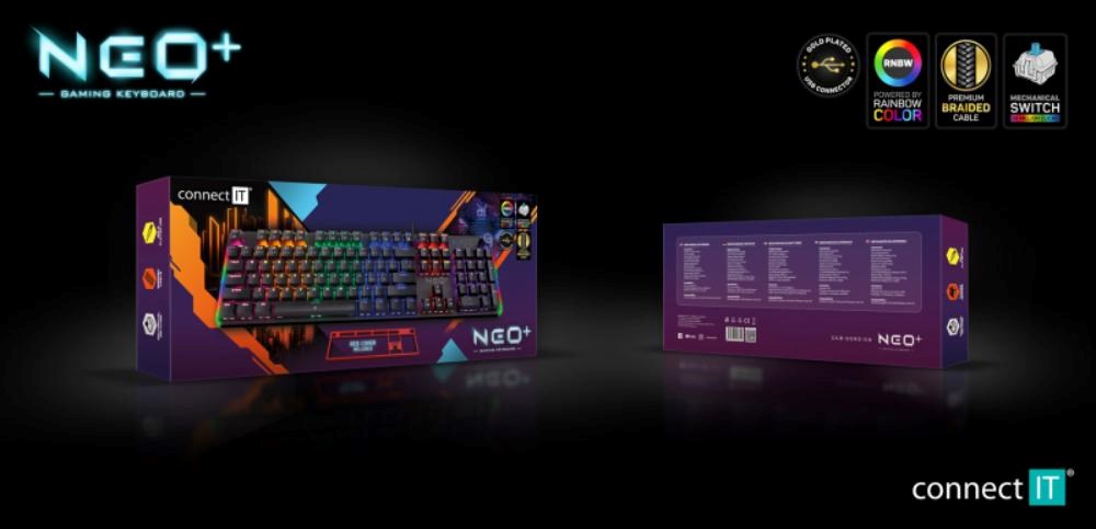 CONNECT IT Herní klávesnice NEO2 + Black,  mechanická,  USB,  ARGB,  CZ+SK,  černá6 