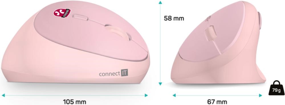 CONNECT IT FOR HEALTH LADIES PINK Bezdrátová vertikální myš,  ergonomická,  růžová8 