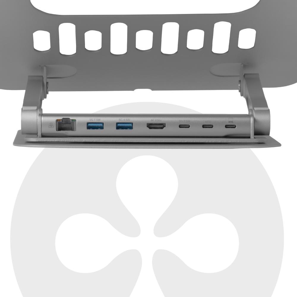 Club3D Nastavitelný hliníkový stojan pro notebook s USB-C hubem na 2xUSB,  1xHDMI,  2xUSB-C,  1xRJ45,  360°,  100W,  4K60Hz8 
