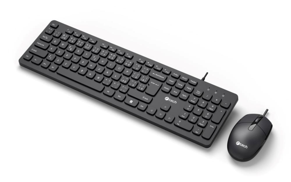 C-TECH Klávesnice KBM-105, drátový combo set s myší, USB, CZ/SK2 