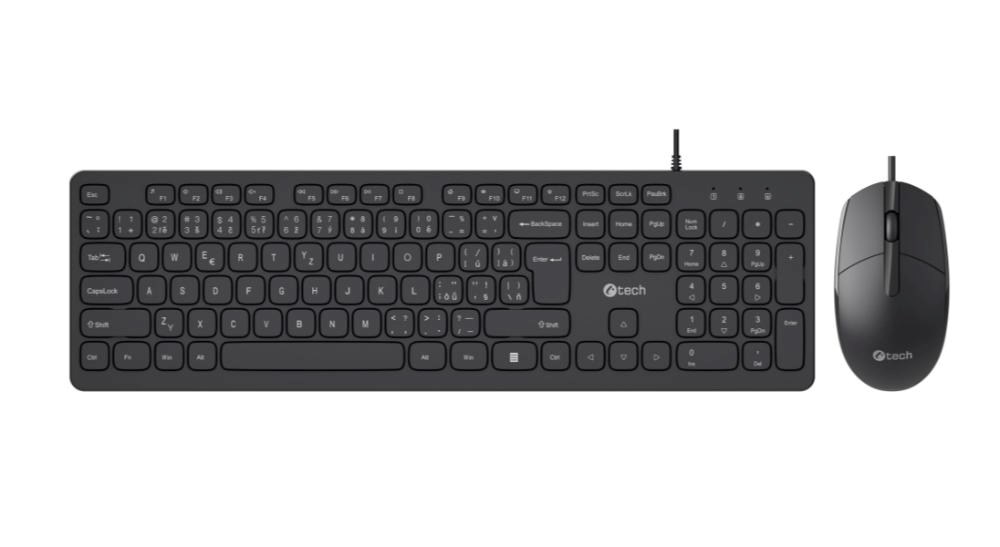 C-TECH Klávesnice KBM-105, drátový combo set s myší, USB, CZ/SK3 