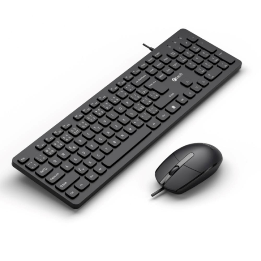 C-TECH Klávesnice KBM-105, drátový combo set s myší, USB, CZ/SK0 