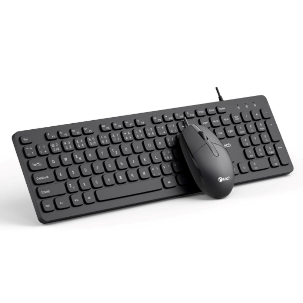 C-TECH Klávesnice KBM-105, drátový combo set s myší, USB, CZ/SK4 