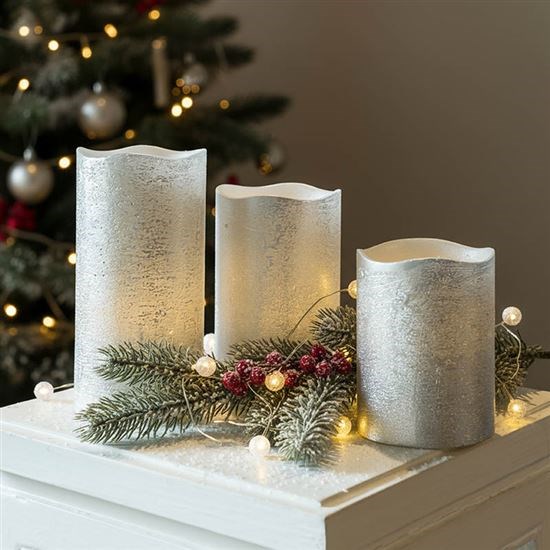 Solight sada LED svíček,  3x svíčka,  10/ 13/ 16cm,  stříbrná barva,  3x AAA1 