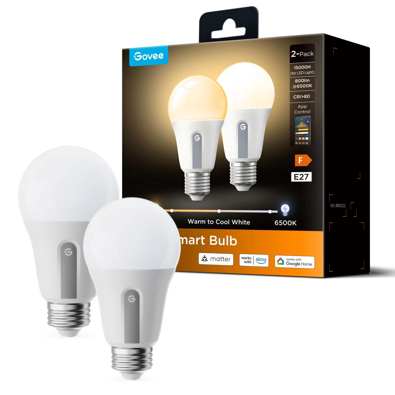 Govee Smart žárovka WW 9W-60W 800lm E27 2ks Long Life,  Matter3 