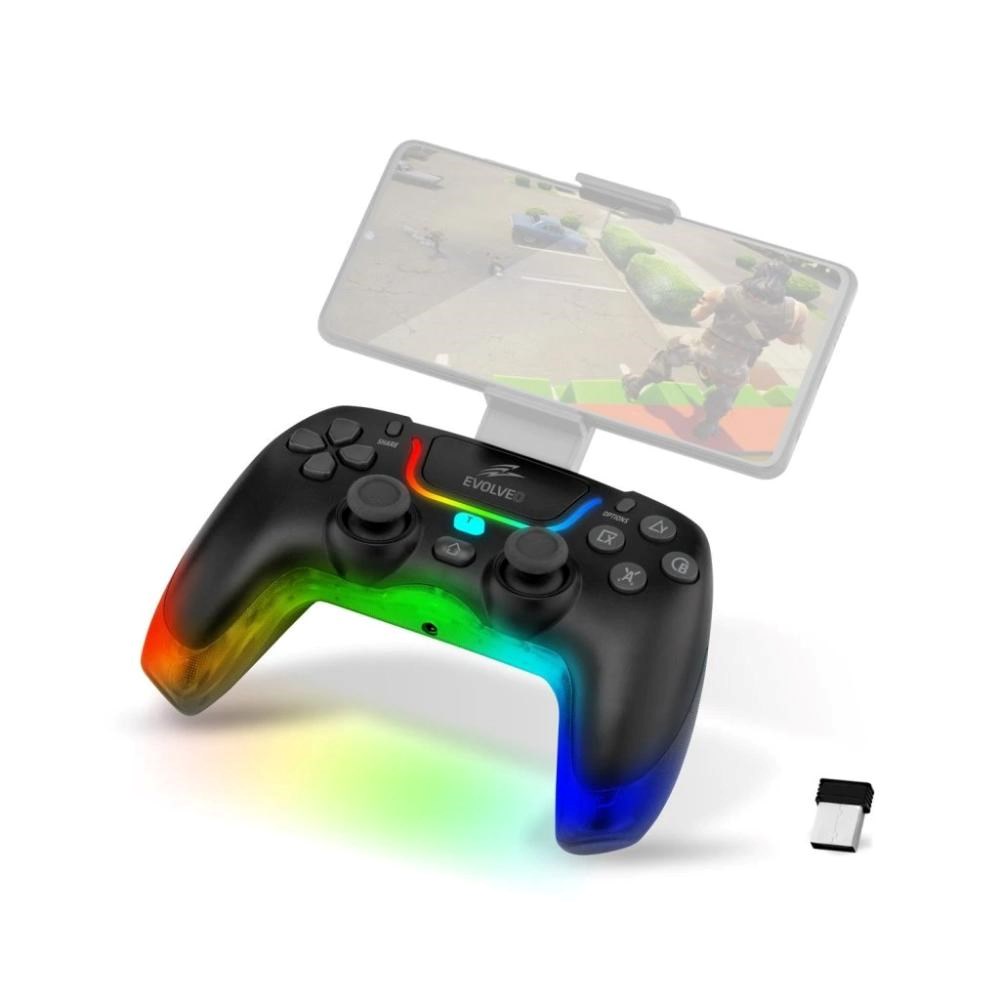 EVOLVEO Ptero2, bezdrôtový & drôtový gamepad pre PC, PS3/ 4/ 5, iOS, Android, Switch, čierny