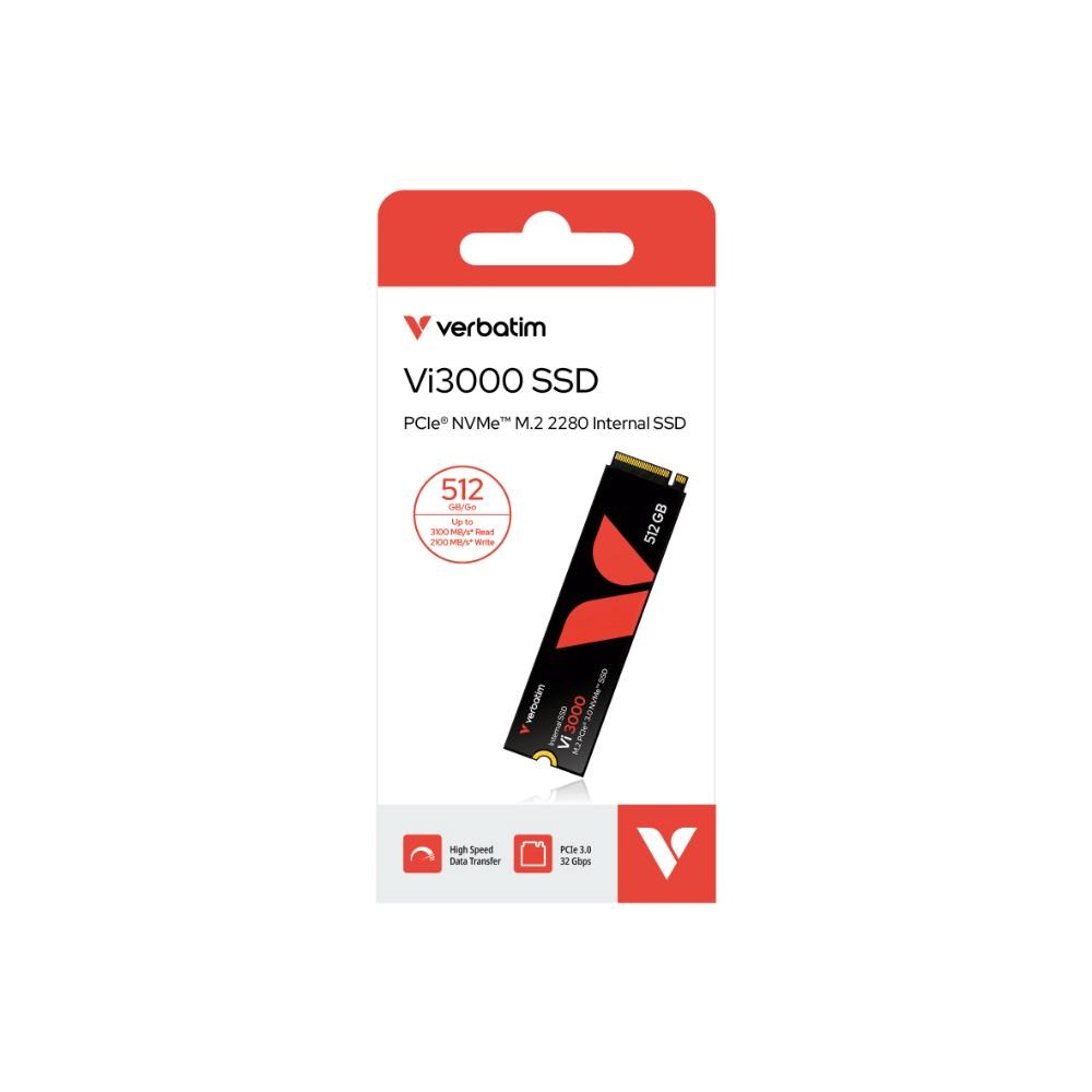 VERBATIM SSD Vi3000 Internal PCIe NVMe M.2 SSD 512GB ,  W 2500/  R 3300 MB/ s3 