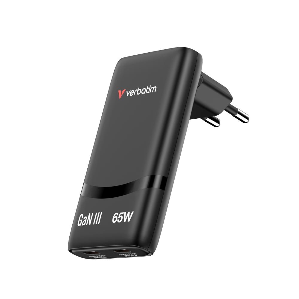 VERBATIM GaN Nabíječka Fold "n" Go 65W,  2xUSB-C,  černá0 