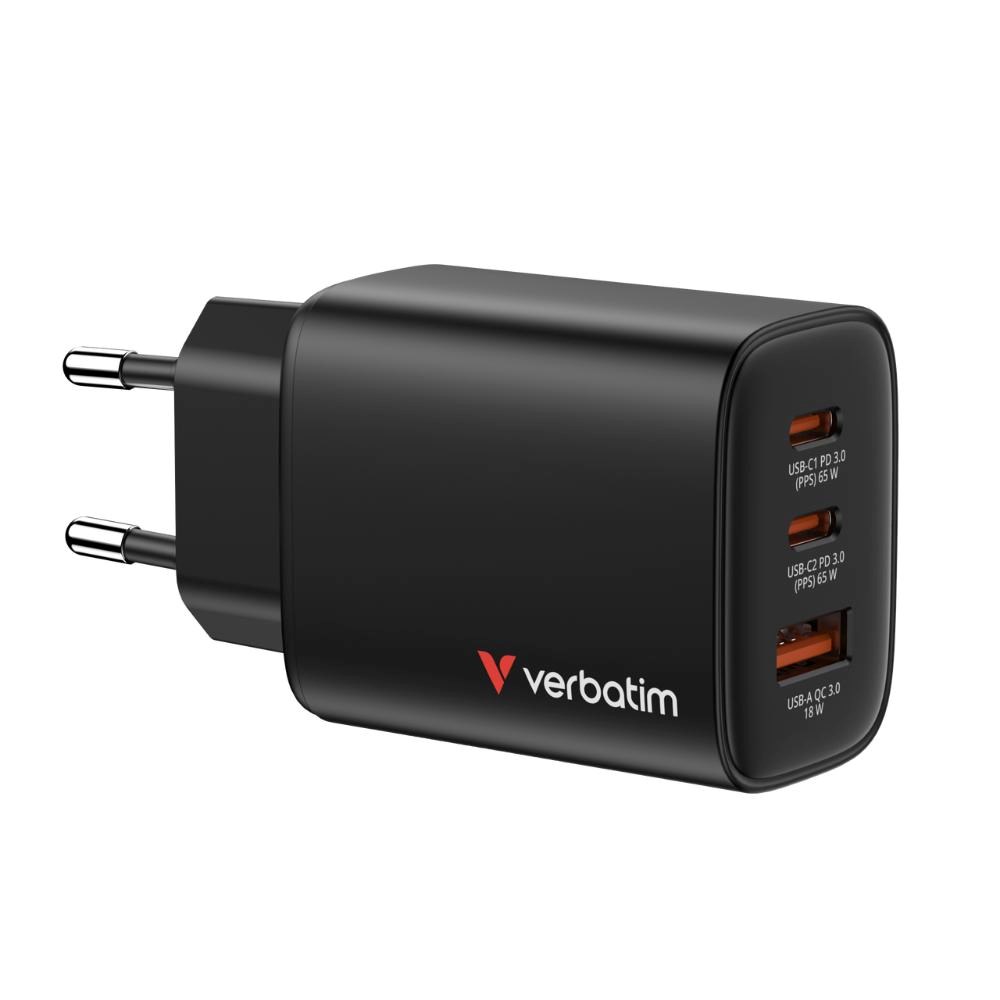 VERBATIM GaN Nabíječka Essentials 65W,  2xUSB-C,  1xUSB-A,  černá0 